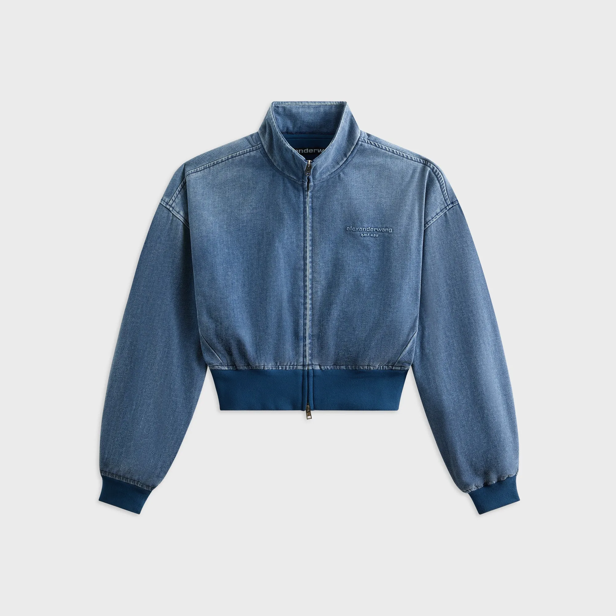 T by Alexander Wang Funnel Neck Jacket with Tall Rib - Washed Light Blue City Layer Style Fleece Backing