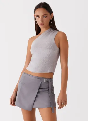 Twisted Cable Pattern Lounge Vibe Indy One Shoulder Knit Top - Grey