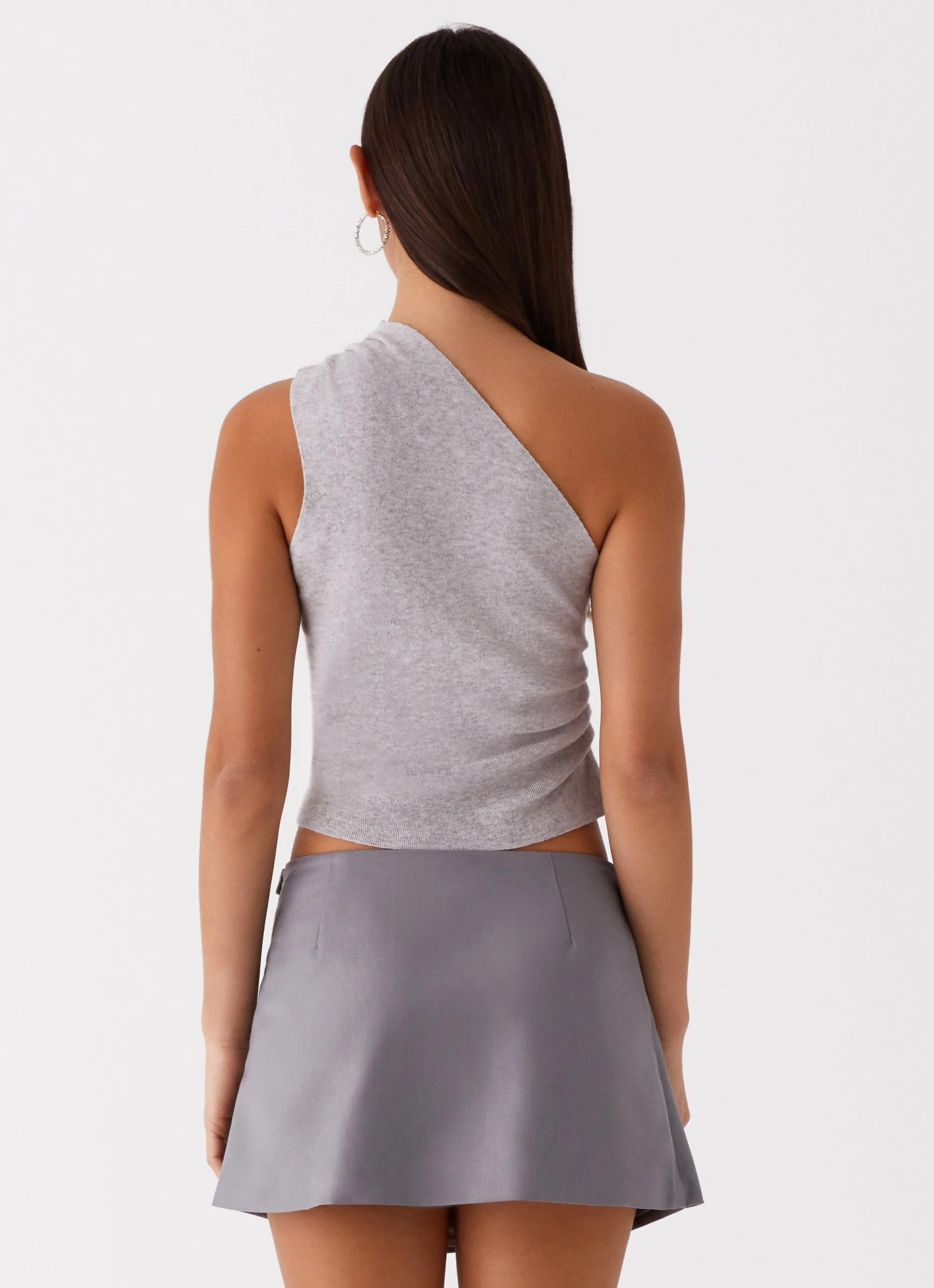 Fresh Style Cozy Classic Indy One Shoulder Knit Top - Grey