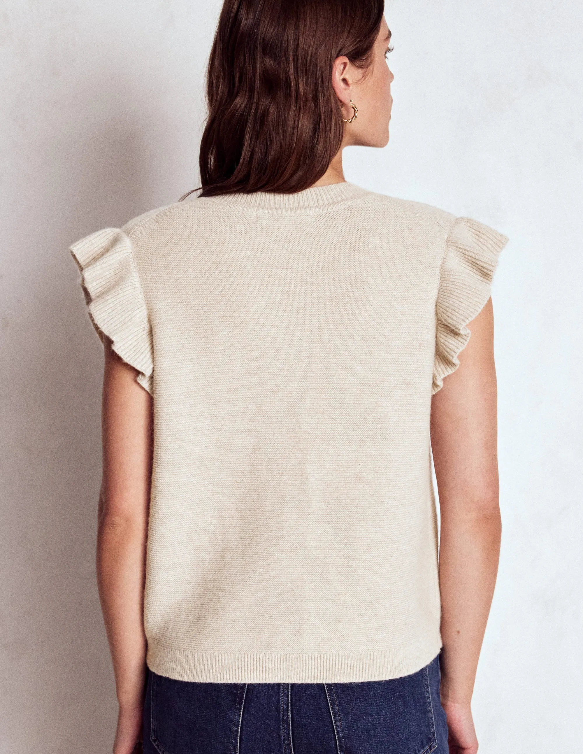 Frill Detail Waistcoat-Oatmeal Melange Thermal Air Pocket