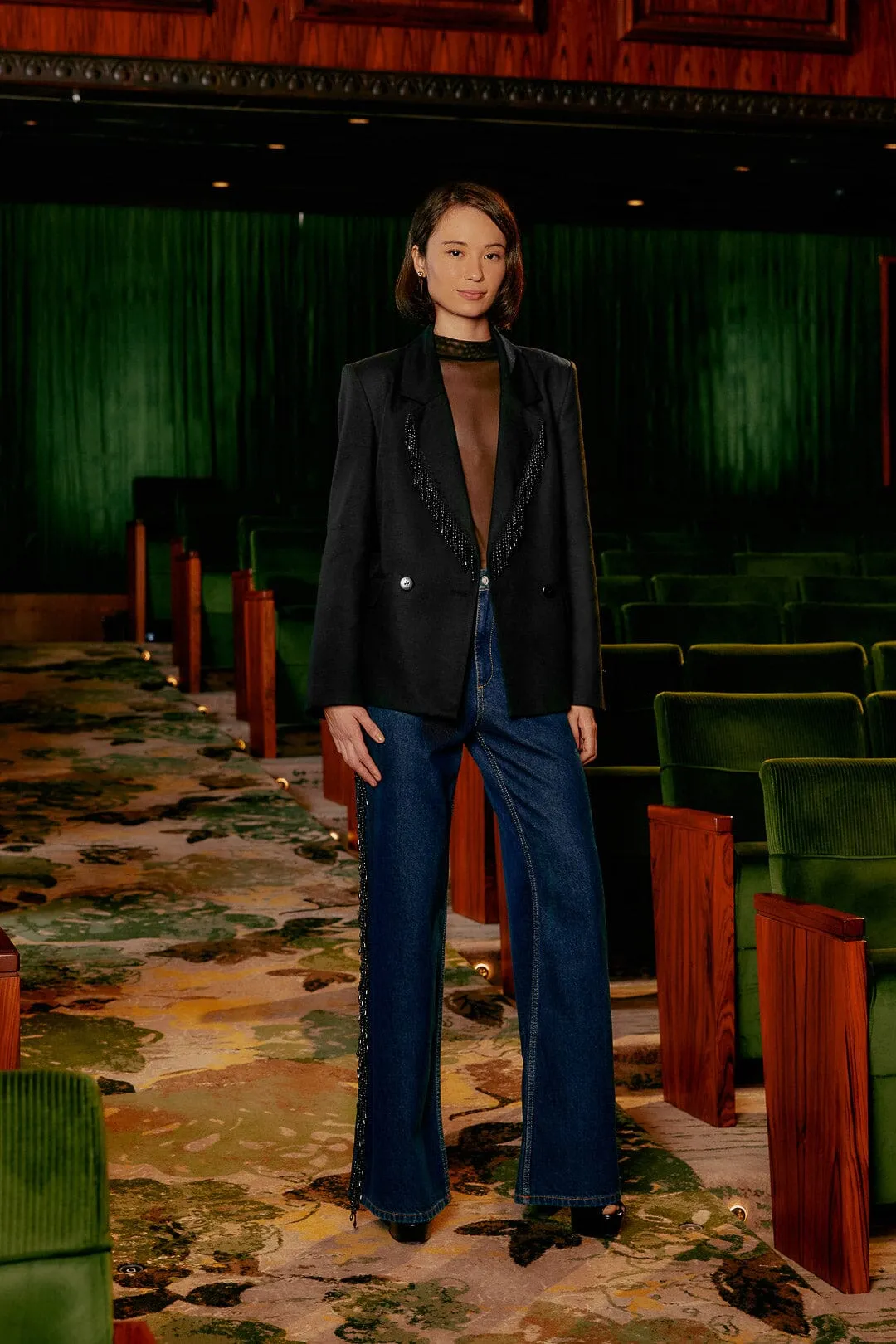 Fringes Beads Wide Pants Full Flex ErgonomicStitching