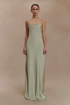 Isadora Lace & Satin Maxi Dress - Sage Cozy Flex Silky texture