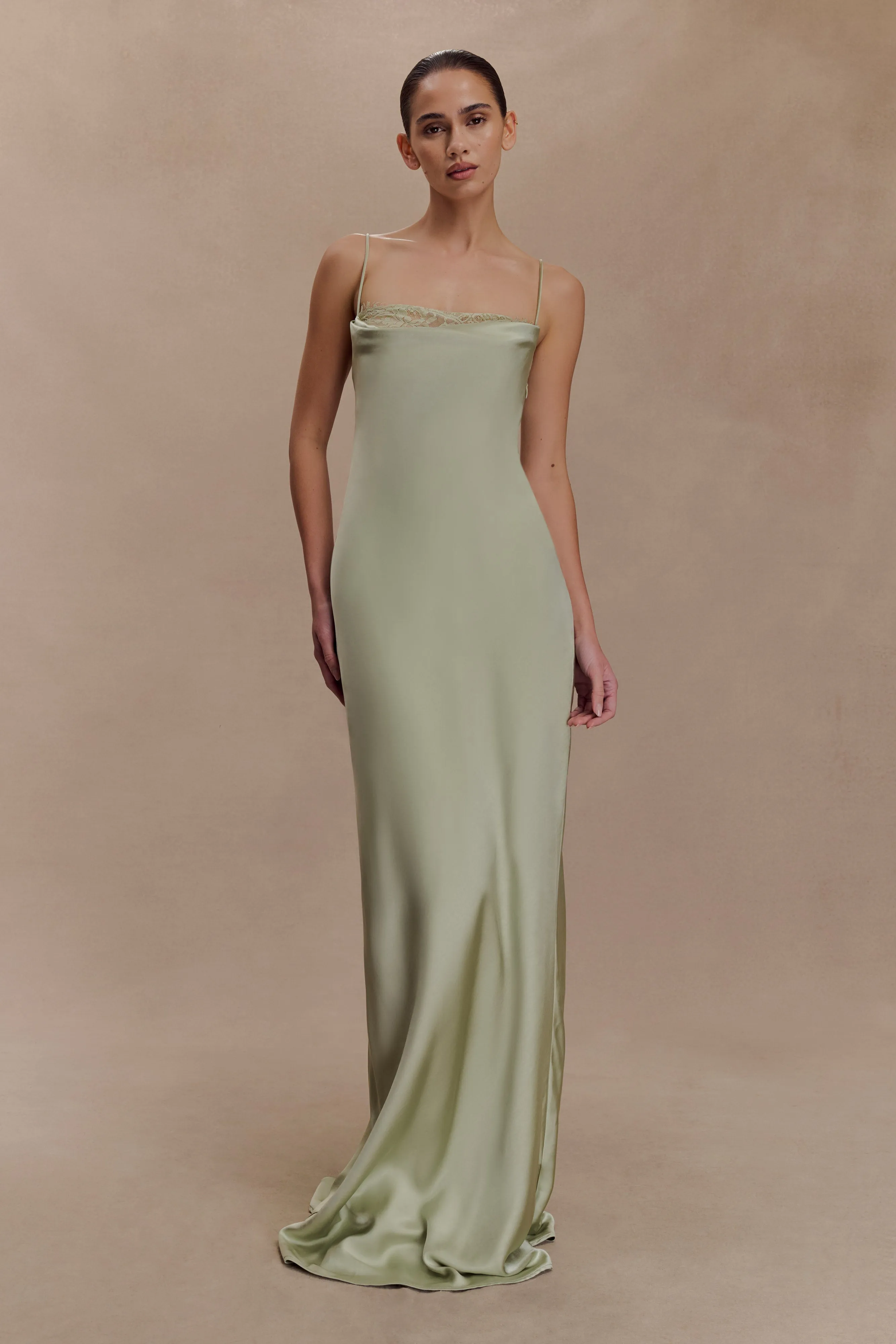 Street Casual Isadora Lace & Satin Maxi Dress - Sage