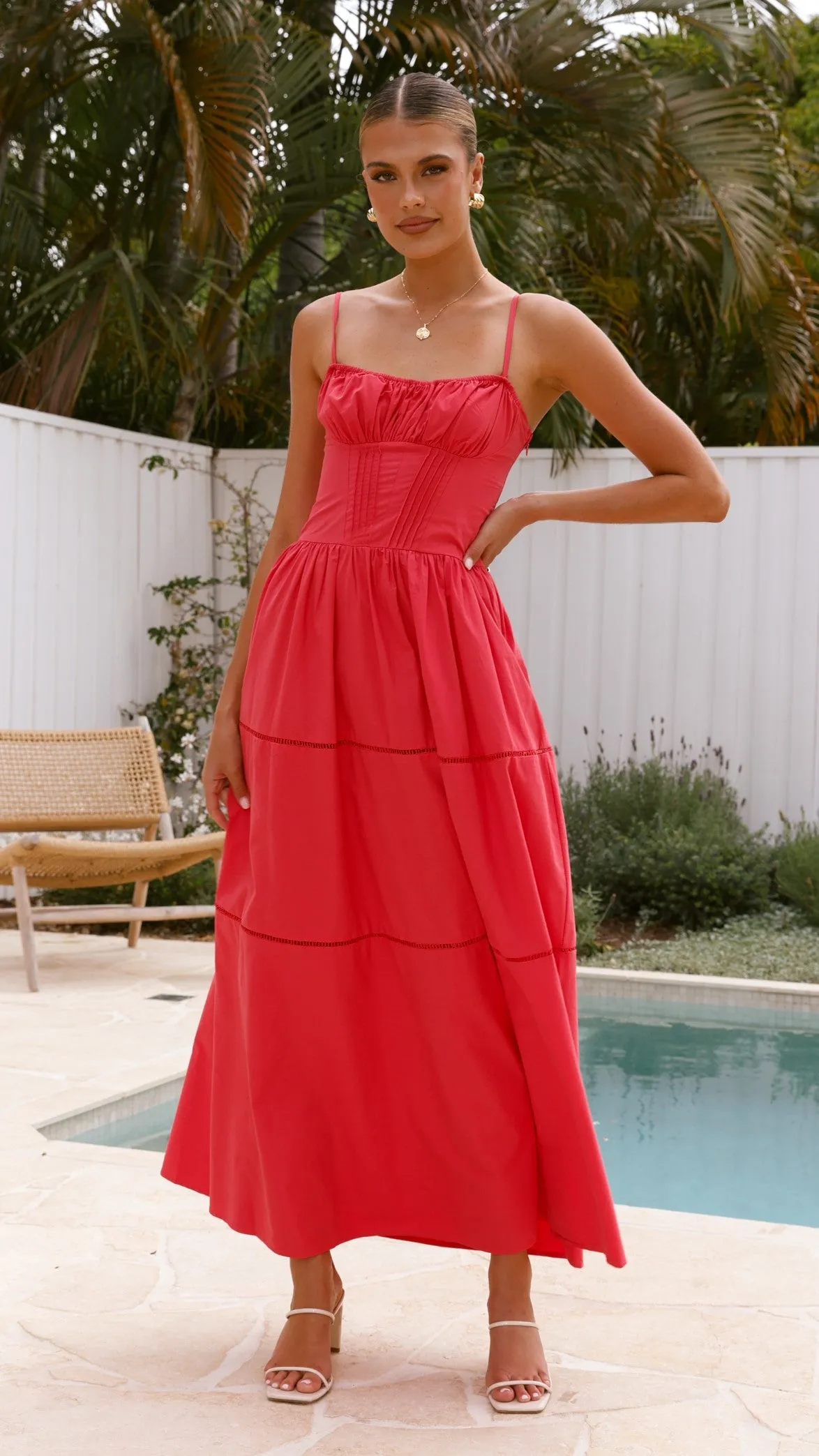 Isabella Maxi Dress - Red Silky Surface