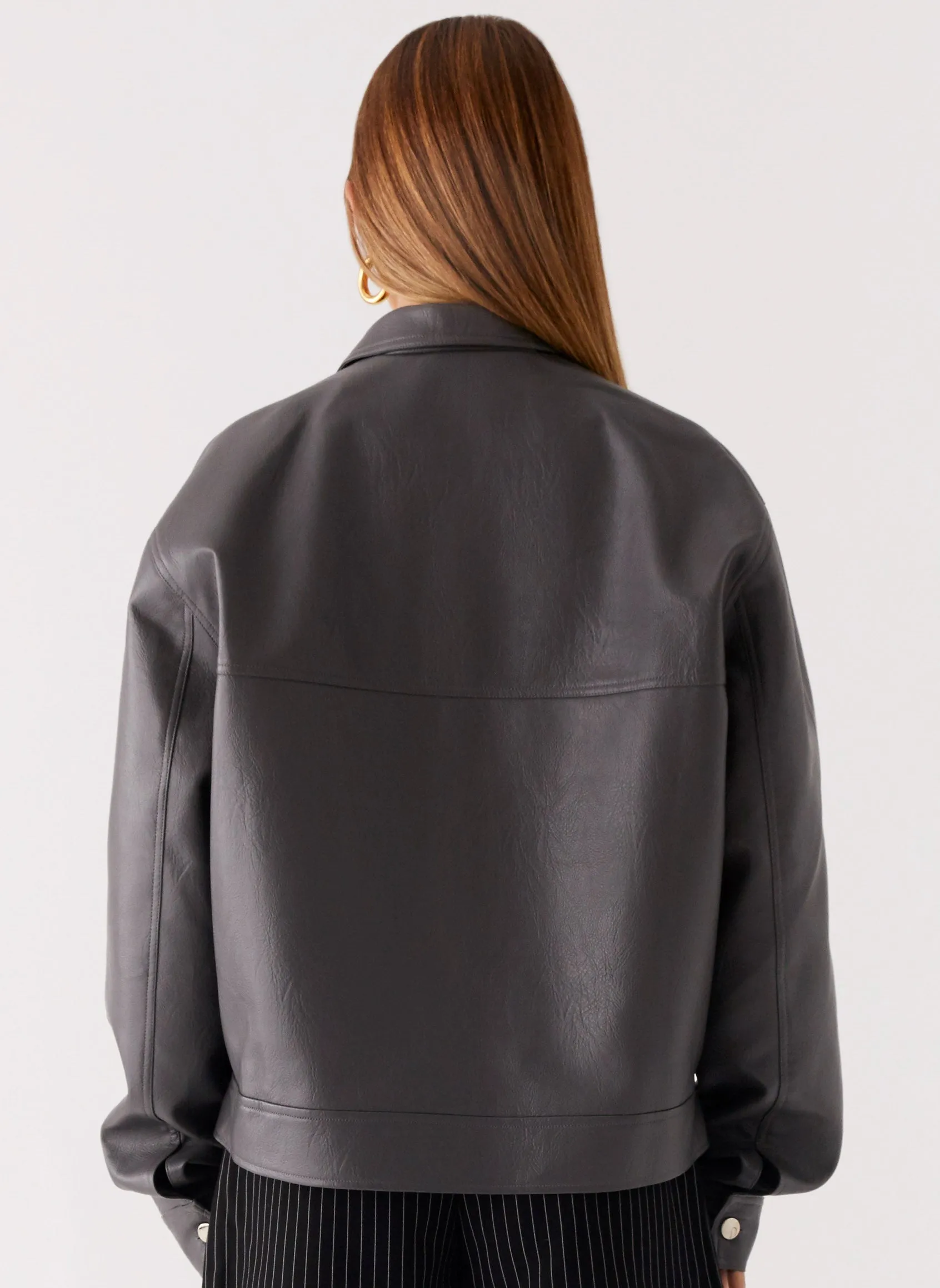 Lula Faux Leather Bomber Jacket - Charcoal Cashmere Blend