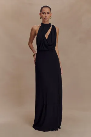 Galia Cowl Neck Maxi Dress - Black Boat-Neck WrinkleResistantFinish