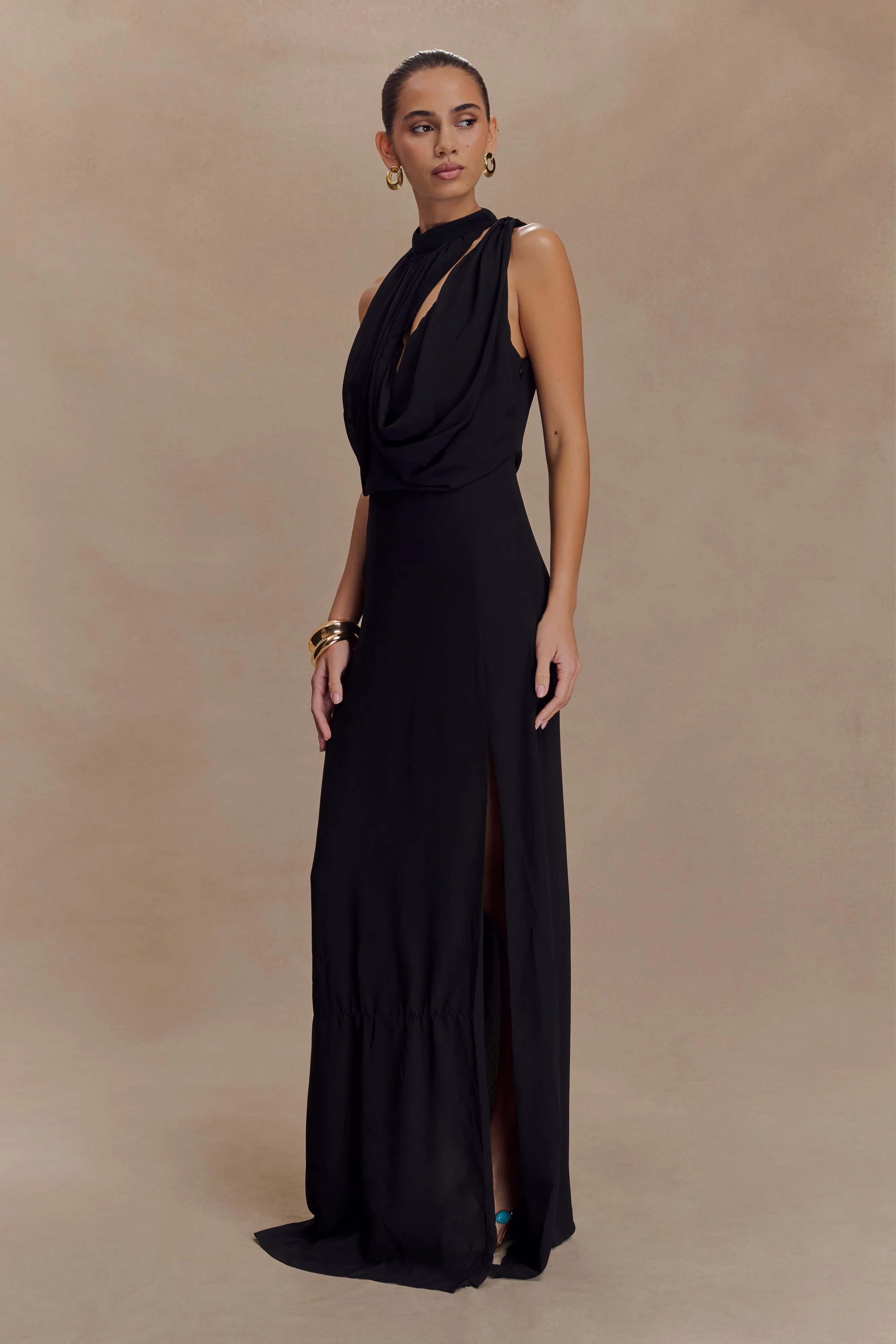 Galia Cowl Neck Maxi Dress - Black Effortless Vibe
