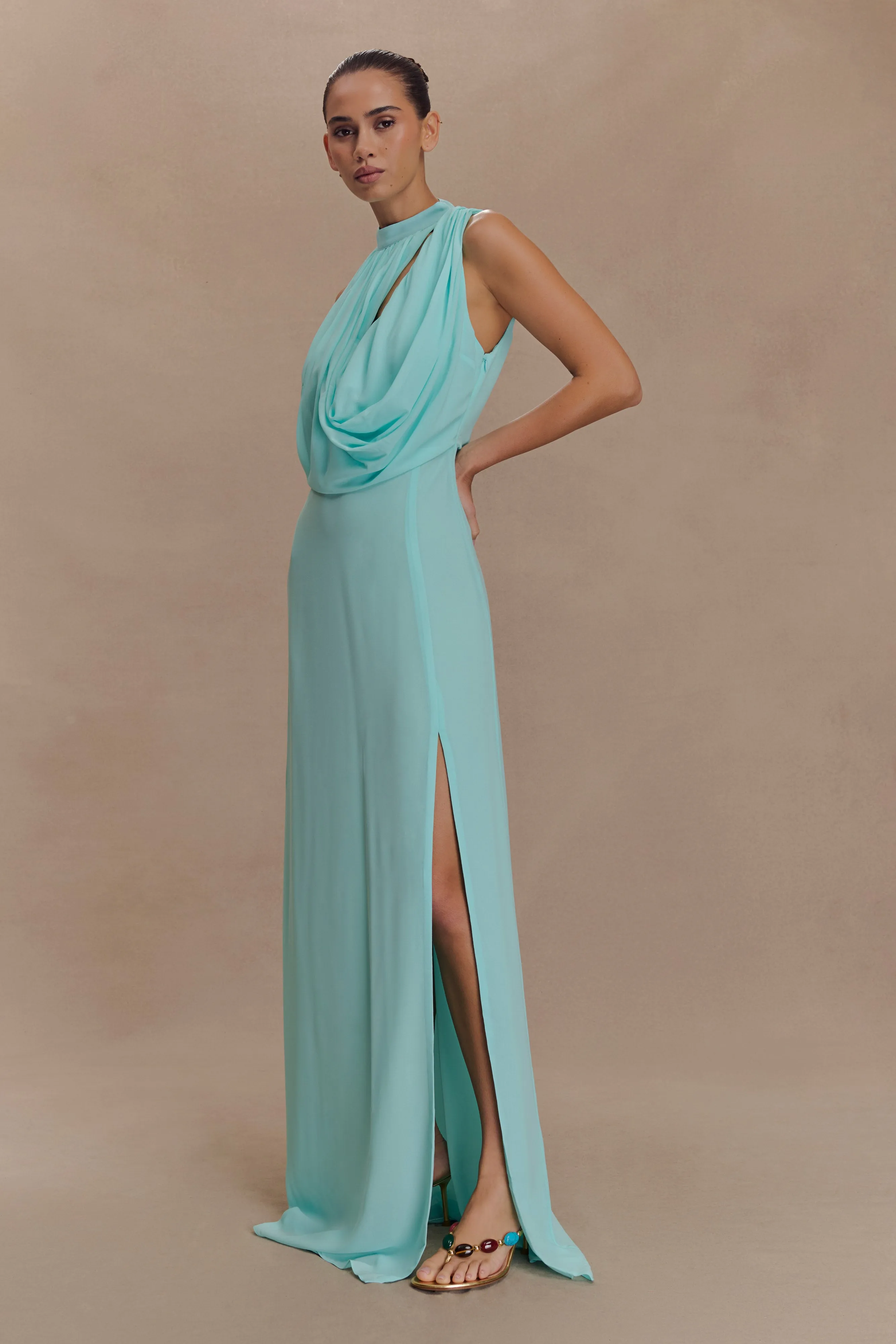 Galia Cowl Neck Maxi Dress - Lagoon Artisanal-Detail