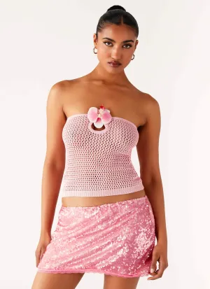 Light Drape Galia Crochet Top - Pink