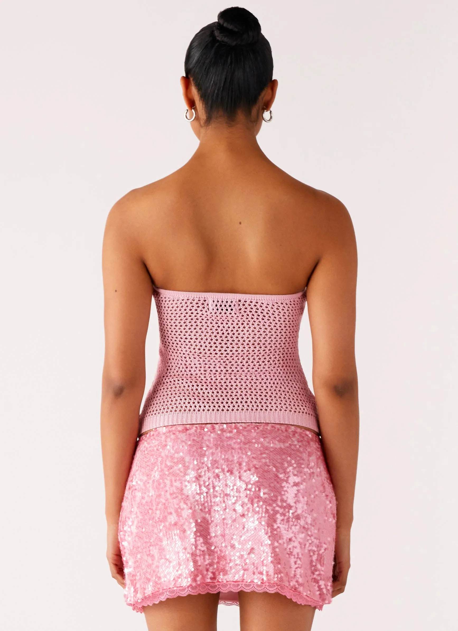 Galia Crochet Top - Pink Rolled Cuffs
