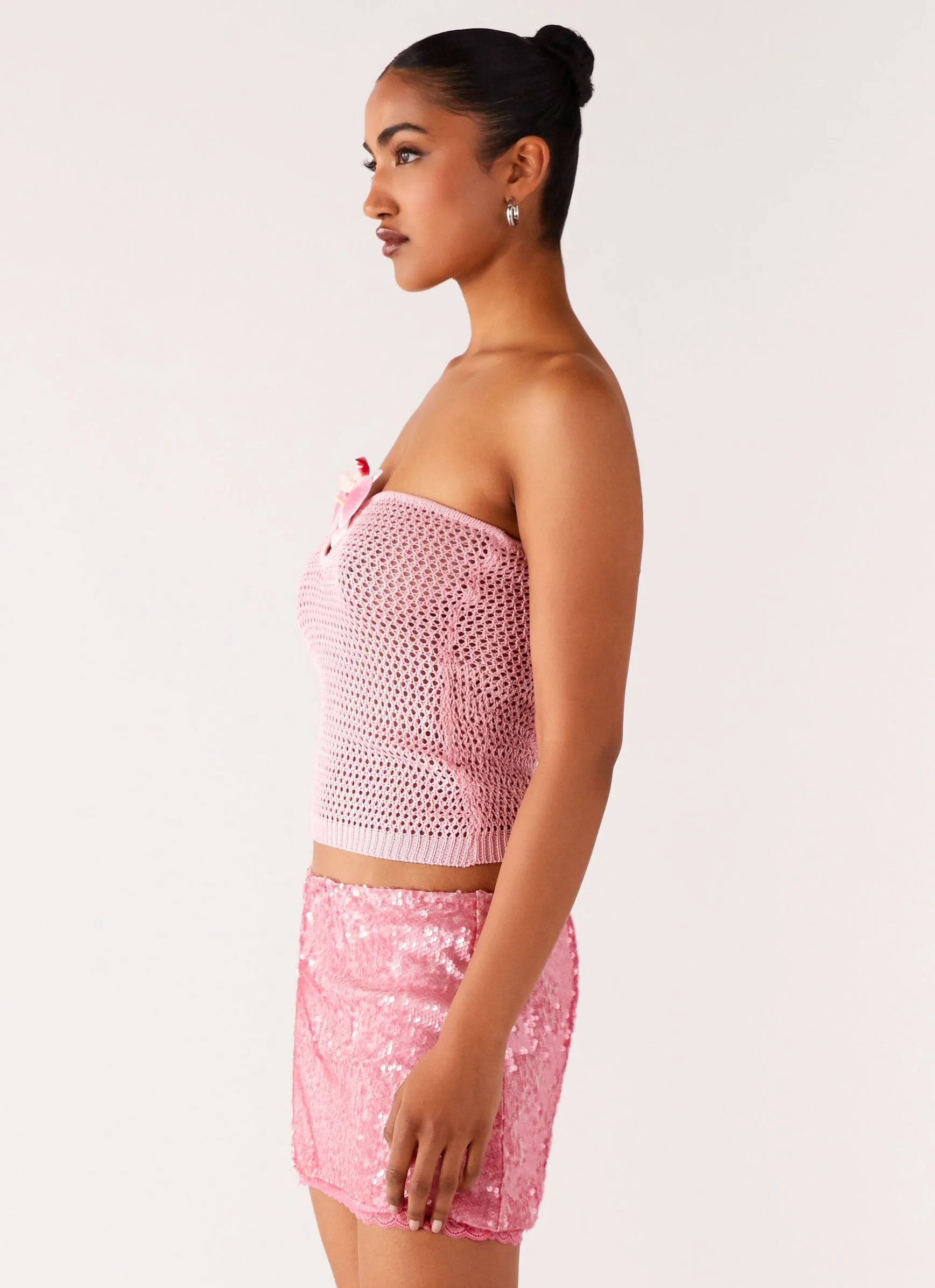Galia Crochet Top - Pink UVProtective Knit Density
