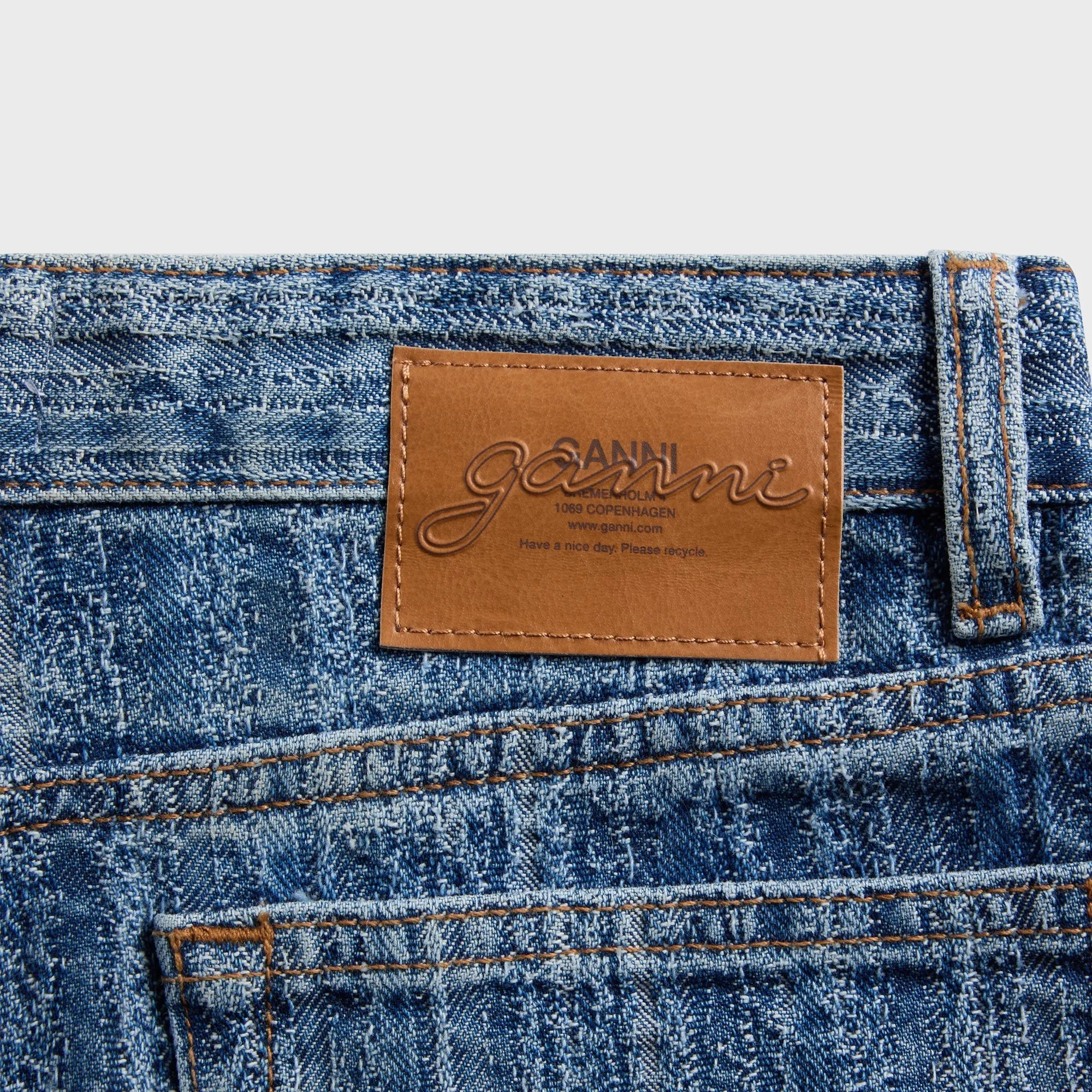 Ganni Structured Denim Double Fly Baggy Jeans - Mid Blue Stone Smooth Fabric AntiStaticTreatment