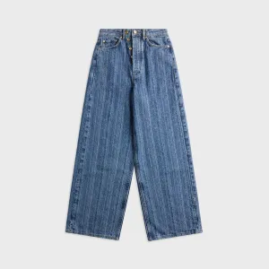 Ganni Structured Denim Double Fly Baggy Jeans - Mid Blue Stone Lightweight Weave