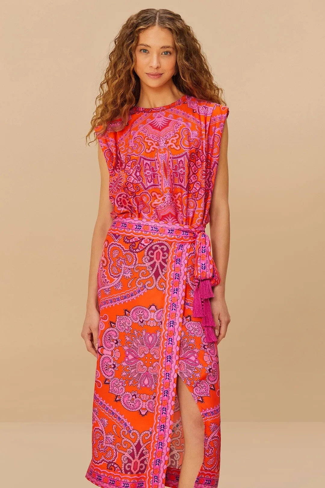 Red Paisley Scarf LENZING? ECOVERO? Viscose Midi Skirt Gentle Vibe