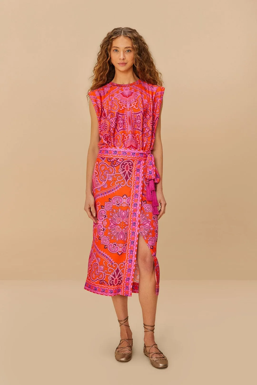 Red Paisley Scarf LENZING? ECOVERO? Viscose Midi Skirt Shopping Trip Flexible Motion