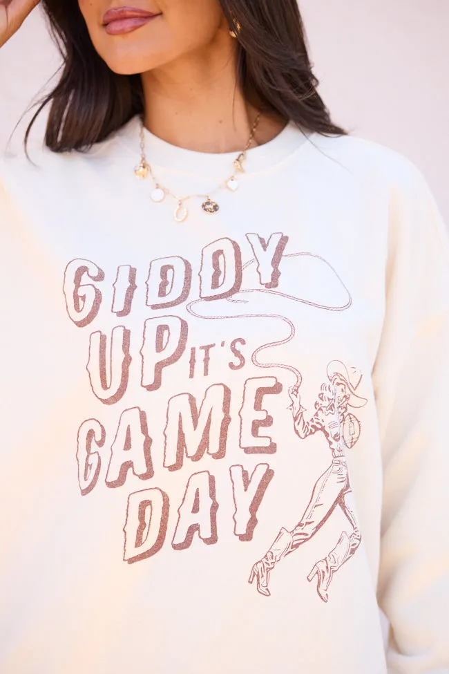 Transitional Piece Giddy Up Game Day Cream Graphic Sweatshirt
