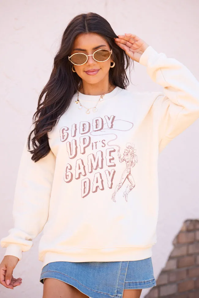 Sporty Style Fashionable Layer Giddy Up Game Day Cream Graphic Sweatshirt