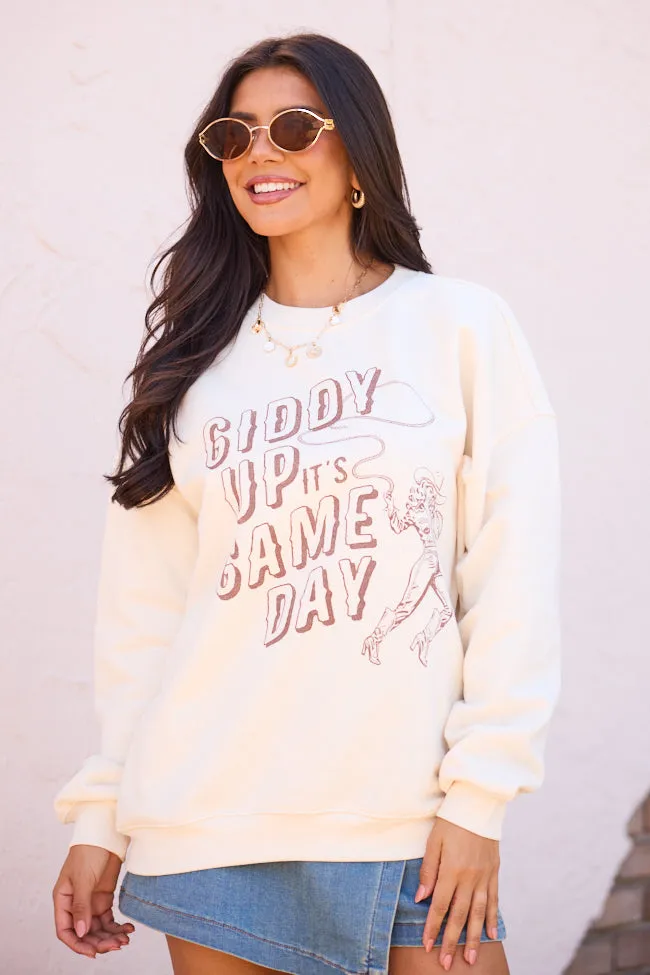 Giddy Up Game Day Cream Graphic Sweatshirt Cotton Blend