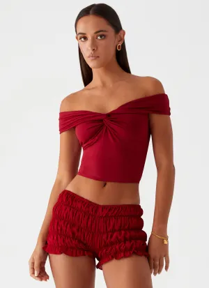 Breezy Feel Casual Wear Girls Like Us Ruched Mini Shorts - Maroon