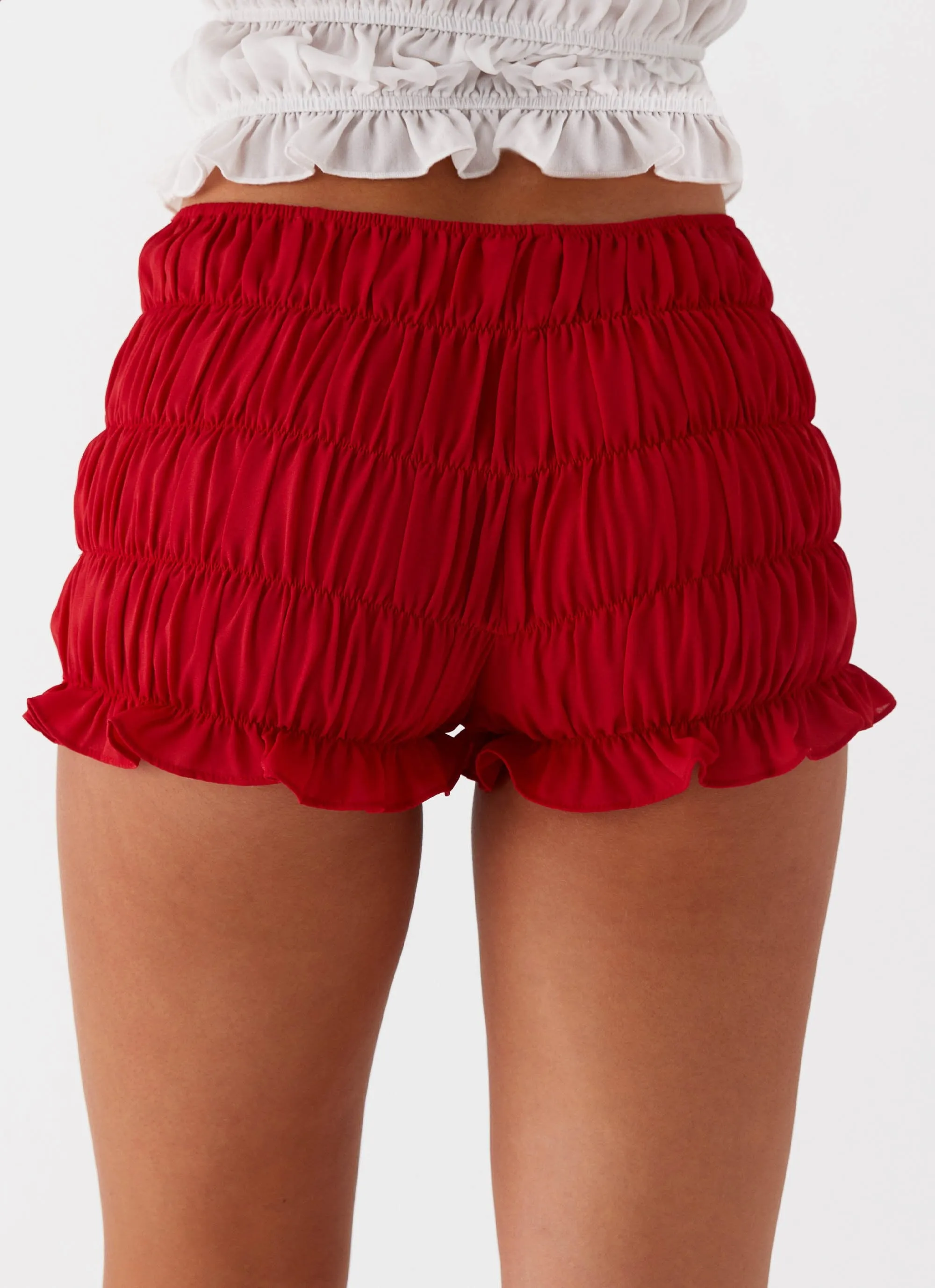 Girls Like Us Ruched Mini Shorts - Red Foldable style Heels