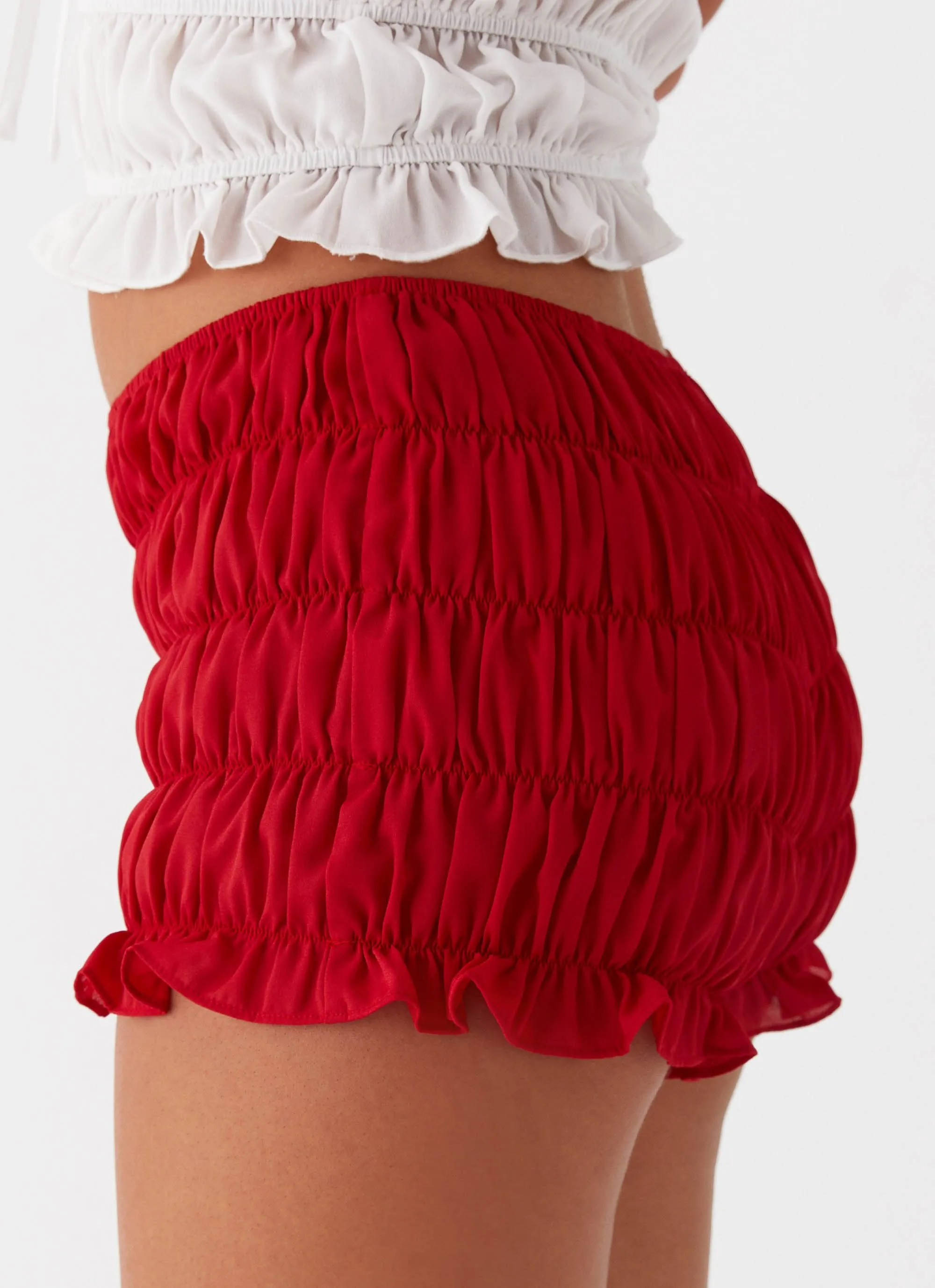 Girls Like Us Ruched Mini Shorts - Red Chic Look