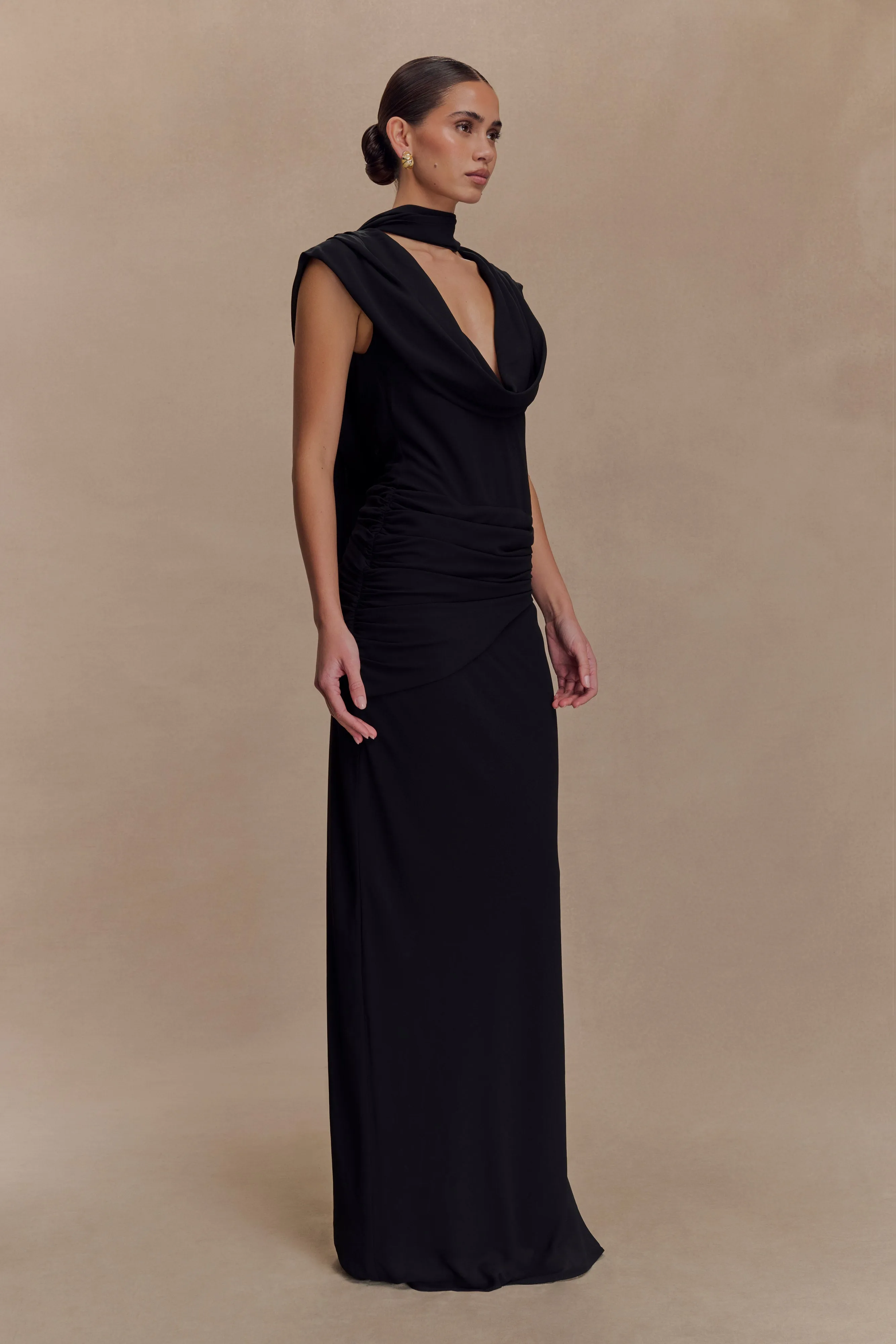 Giulia Chiffon Draped Maxi Dress - Black Travel Essential Urban Touch