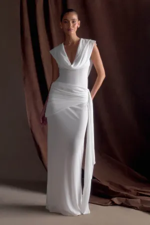 Giulia Chiffon Draped Maxi Dress - White Warm Soft