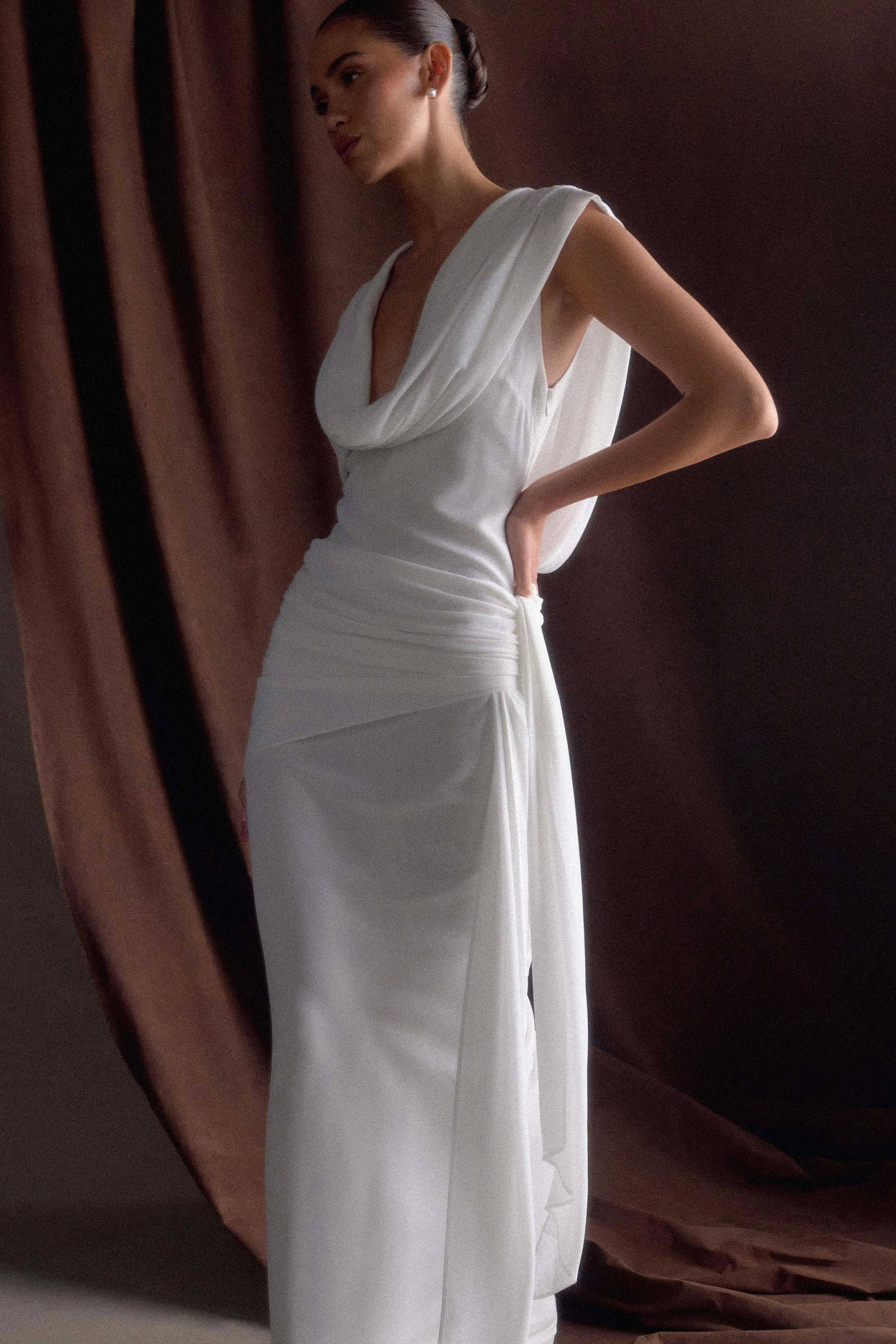 Functional-Design Giulia Chiffon Draped Maxi Dress - White