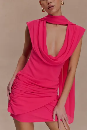 Giulia Chiffon Draped Mini Dress - Raspberry Silky texture Everyday-Comfort
