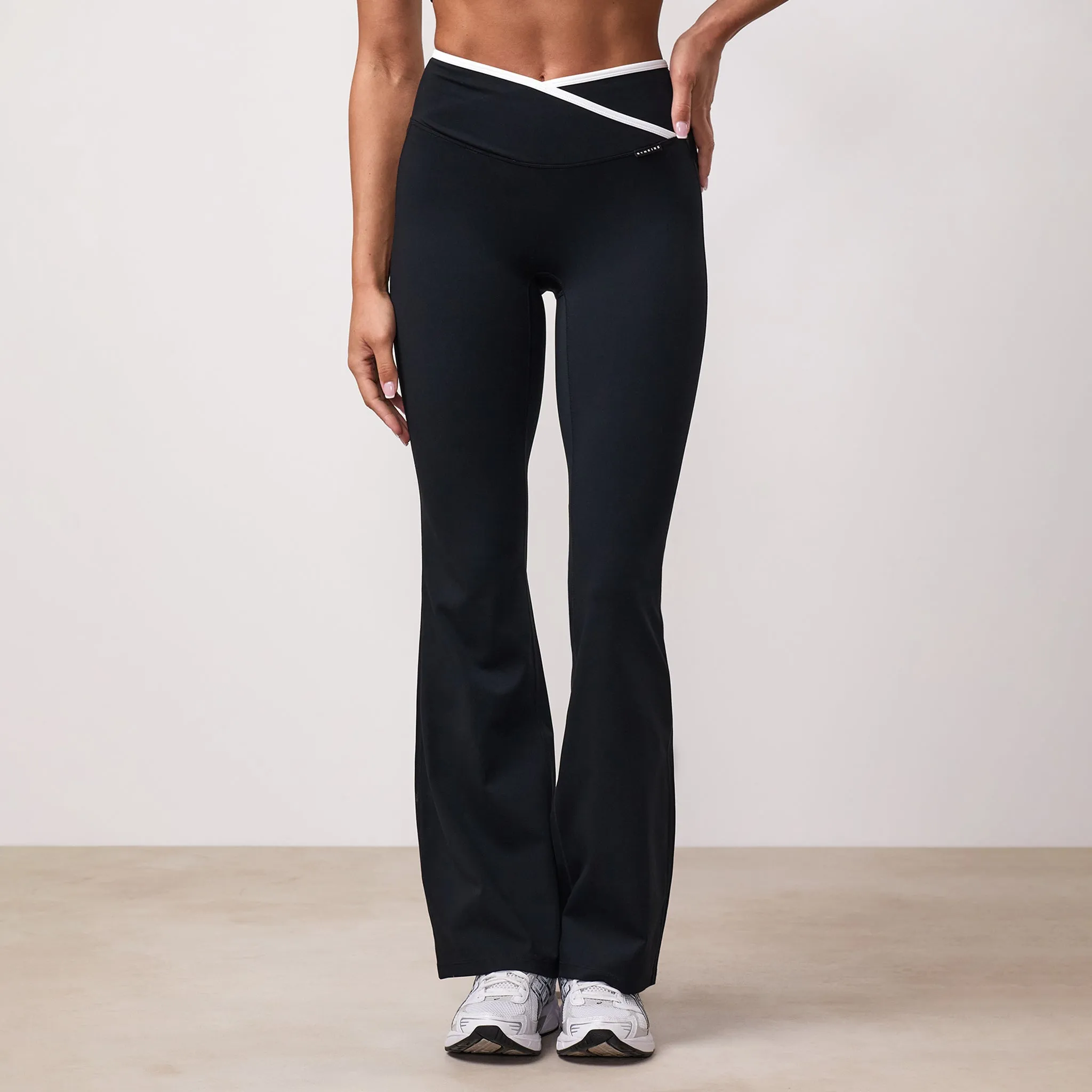 GKW Wrap Over Contrast Yoga Pant Petite - Black Casual Wear Maternity Wear Mesh Panel