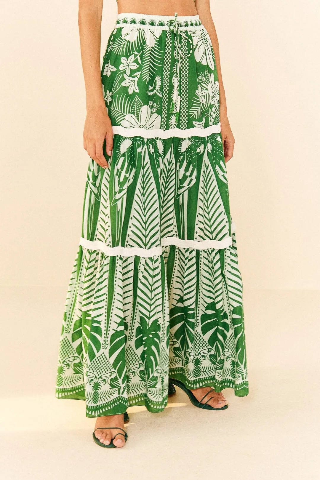 Bold Print Opaque finish Off-White Macaw Elegance Maxi Skirt
