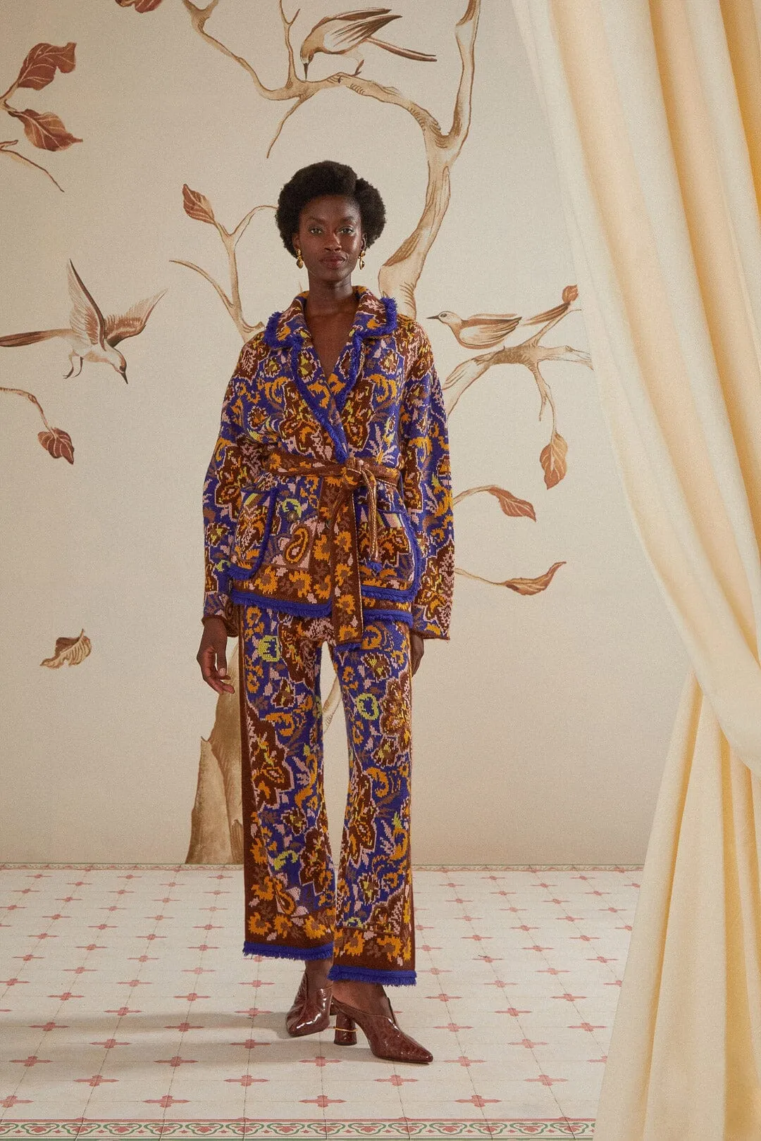 Effortless Design Outdoor Fit Glam Tapestry Blue Knit Pants