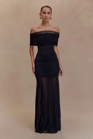 Caspian Slinky And Mesh Off Shoulder Maxi Dress - Black Timeless Comfort Wear Balanced Texture