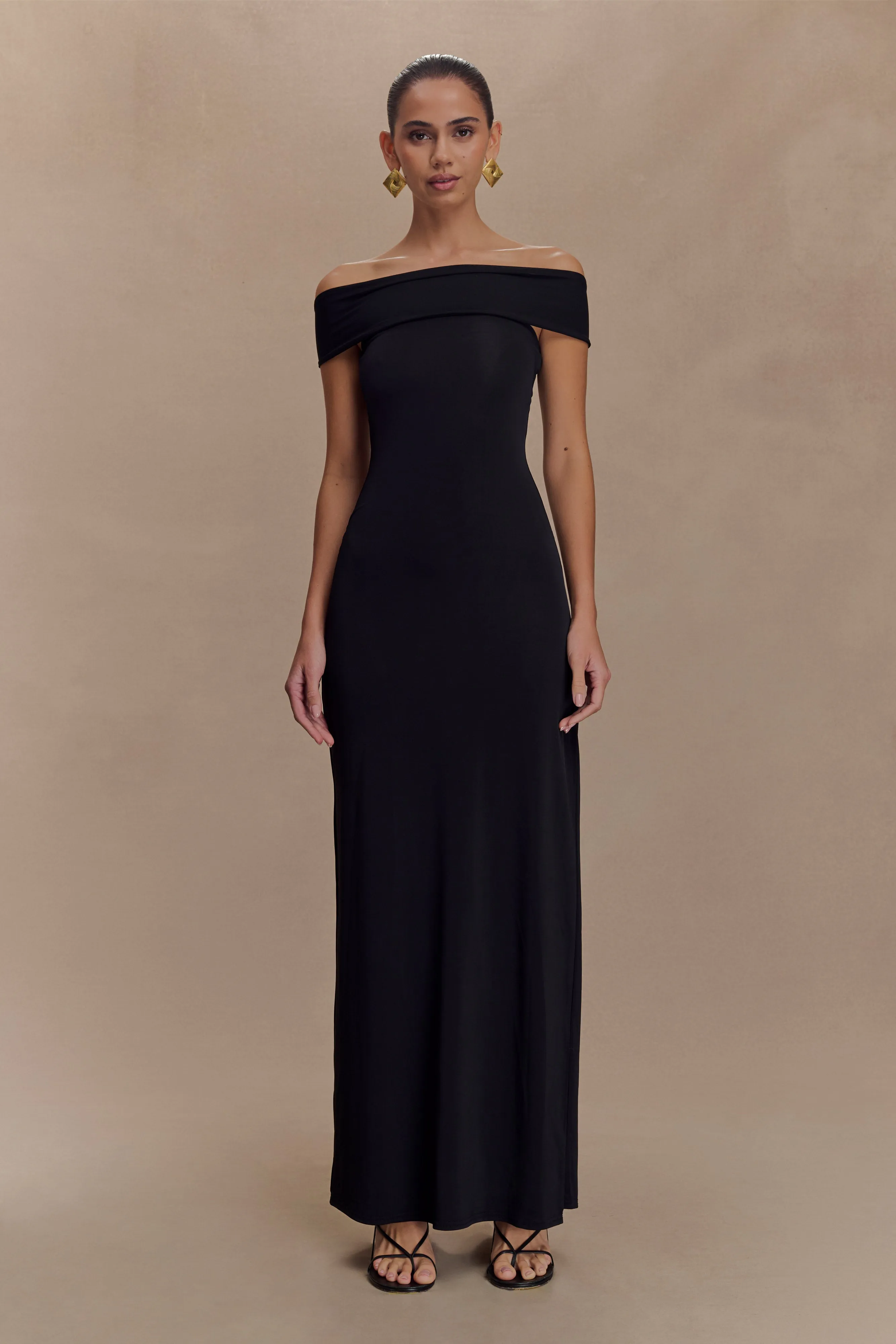 Aurora Slinky And Mesh Split Maxi Dress - Black Relaxed and Effortless