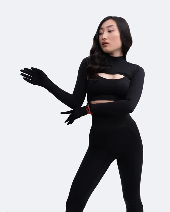Mock neck seams Glove Sleeve Crop Top