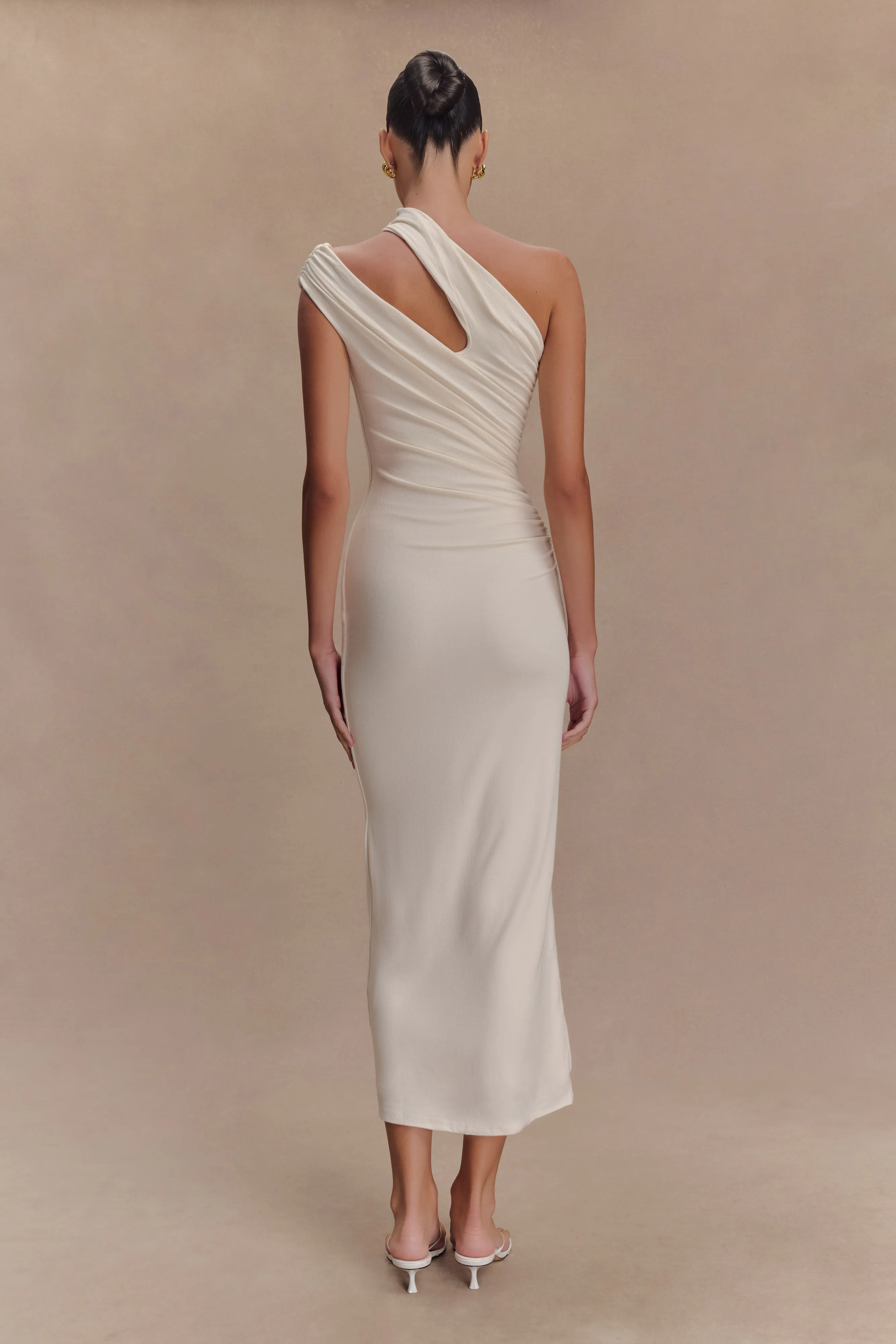 Anastasia One Shoulder Modal Midi Dress - Ivory Clean Mood Work or Play