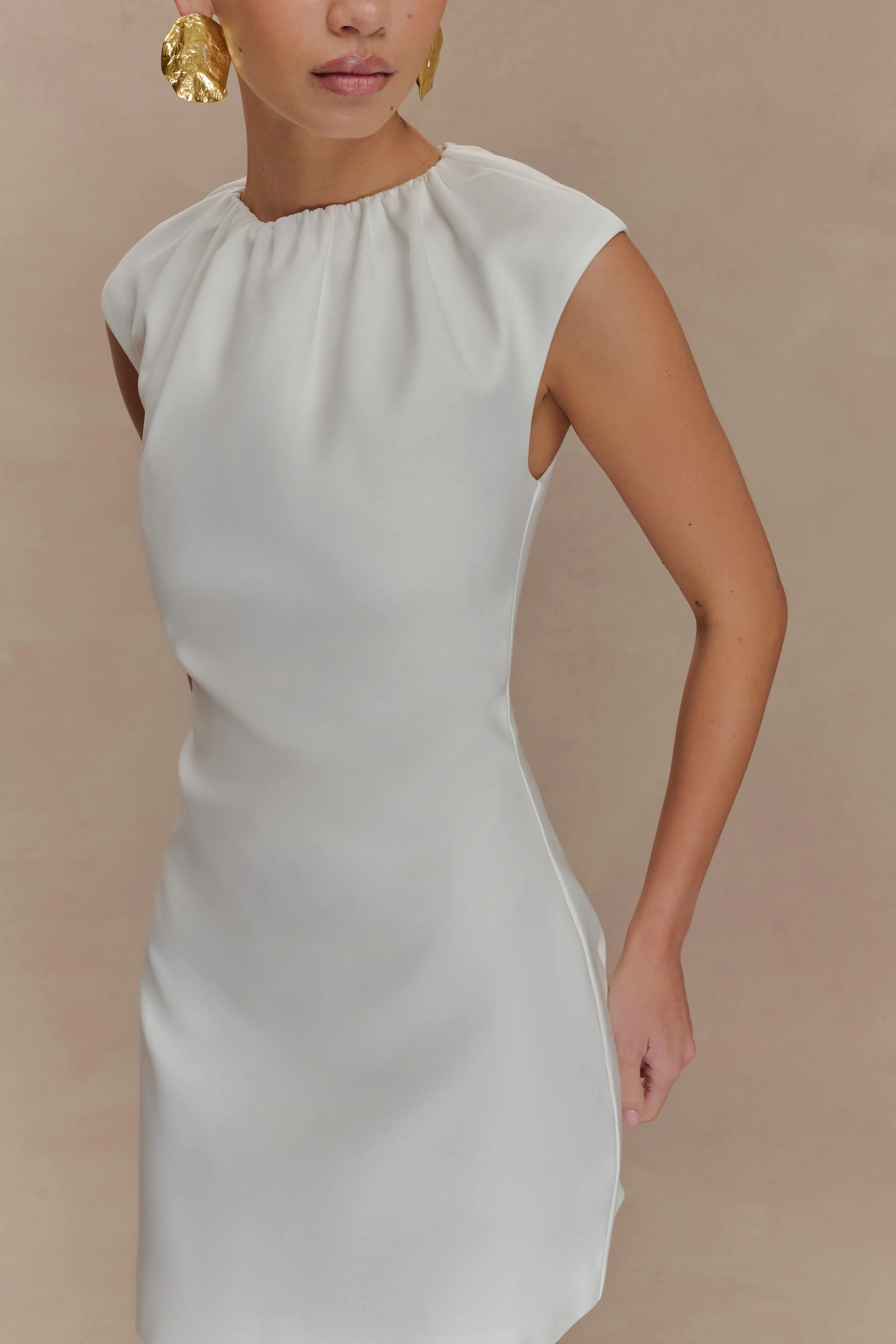 Simple formal dress Dainty Finish Ariana Pleated Neck Mini Dress - Ivory