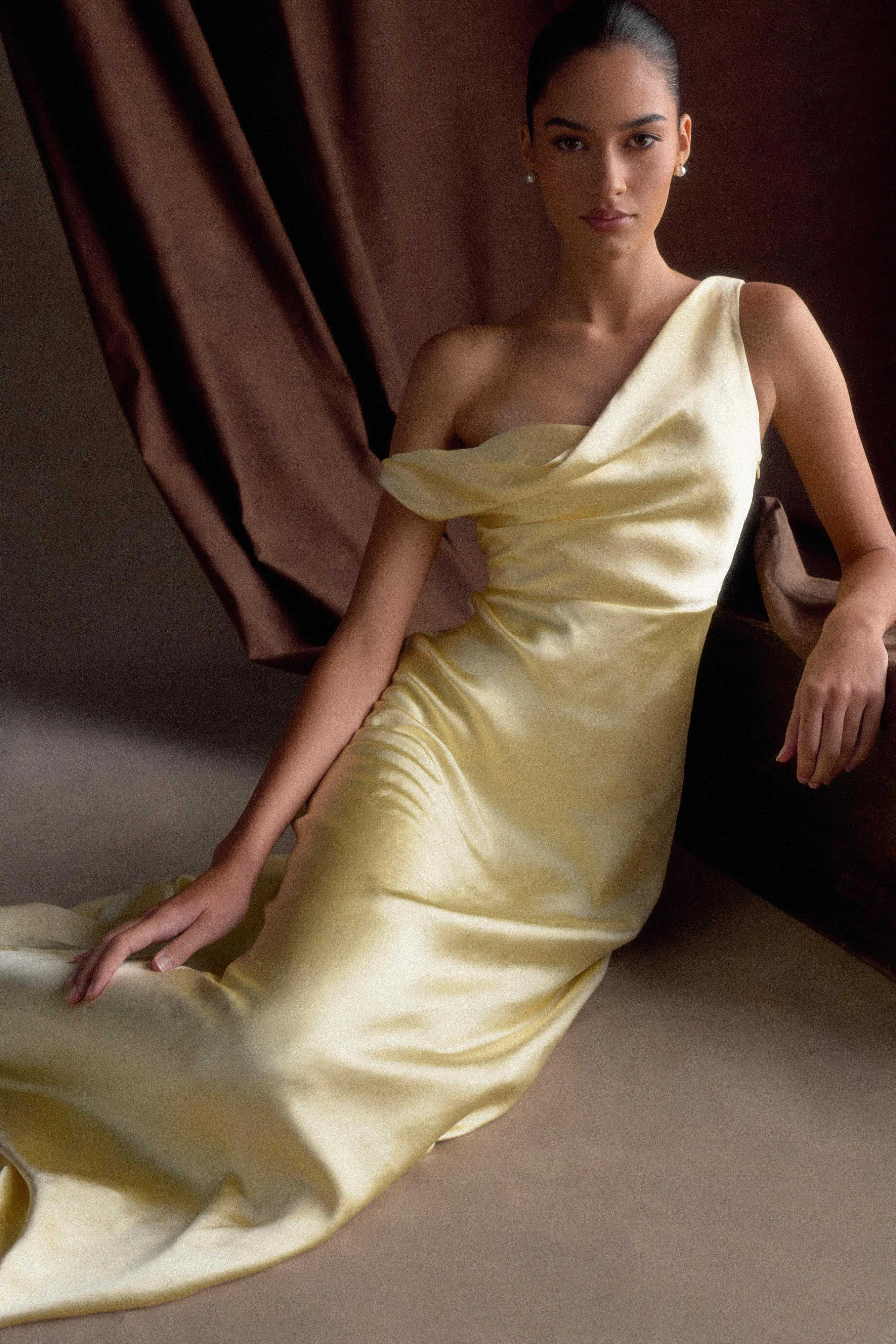 Jacinta One Shoulder Maxi Dress - Pastel Lemon Work Look Fold-Over-Detail