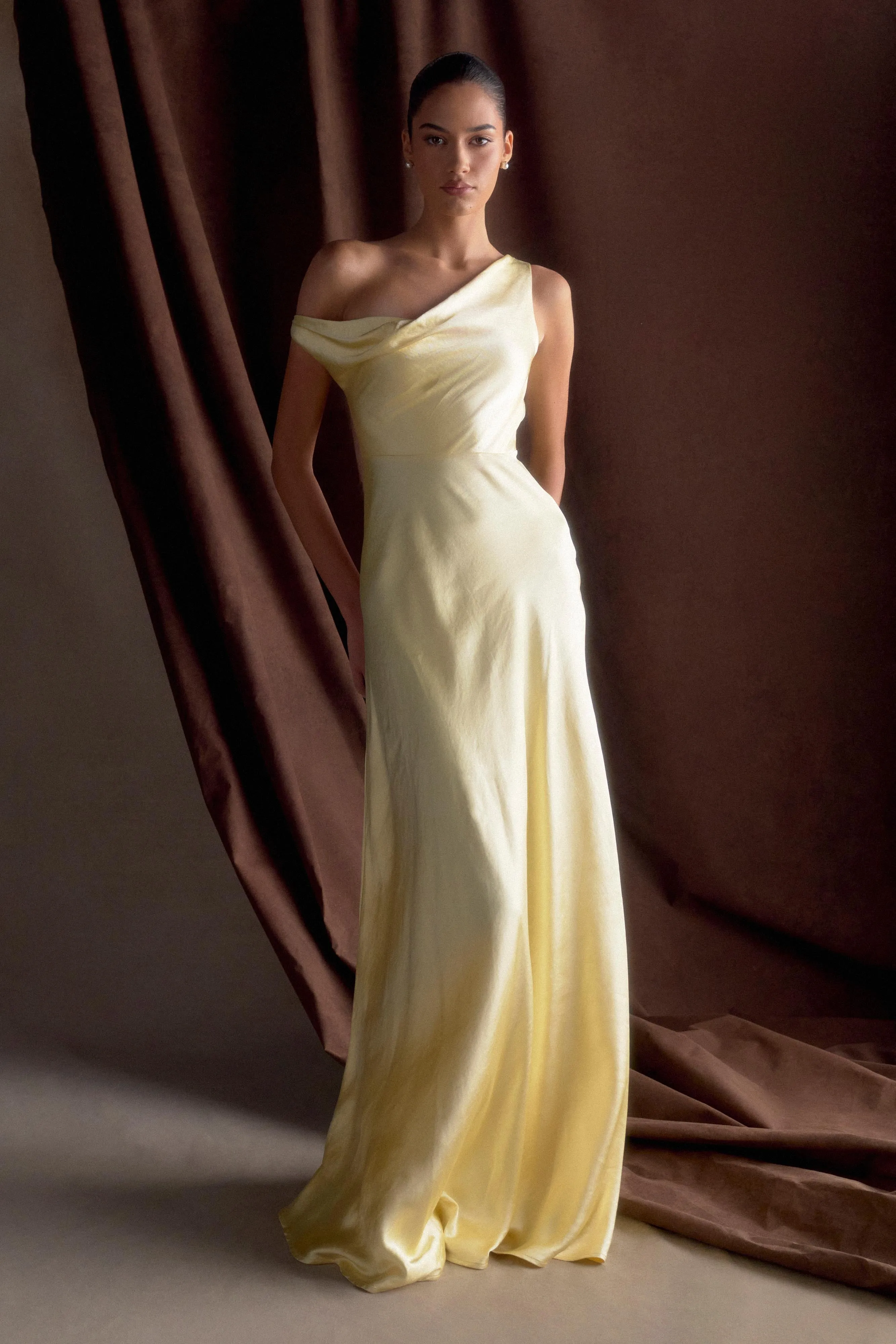 Fashion Option Modern Waist Jacinta One Shoulder Maxi Dress - Pastel Lemon