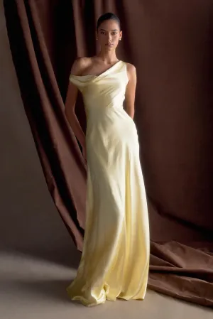Fashion Option Modern Waist Jacinta One Shoulder Maxi Dress - Pastel Lemon