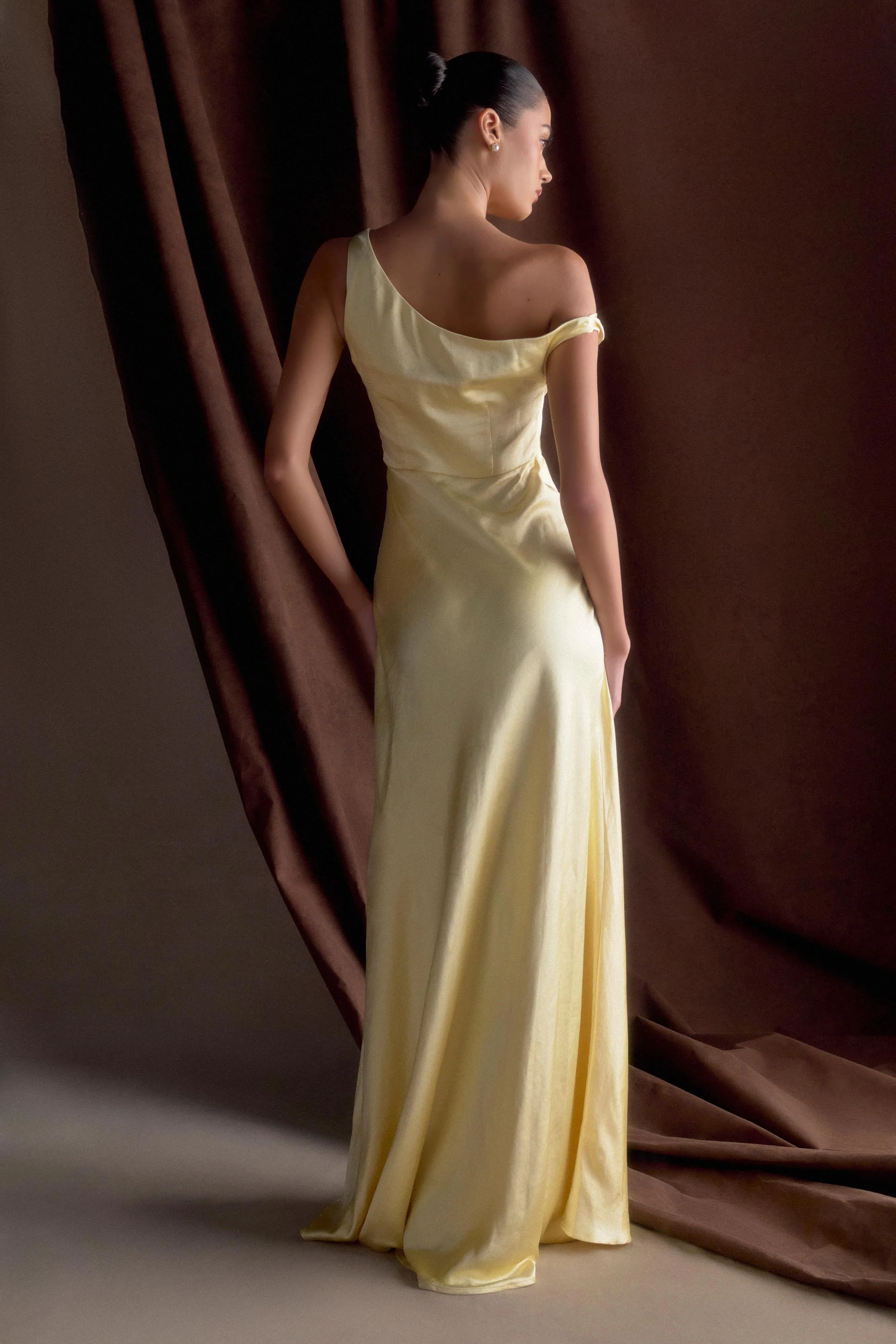 Jacinta One Shoulder Maxi Dress - Pastel Lemon Contemporary Fit