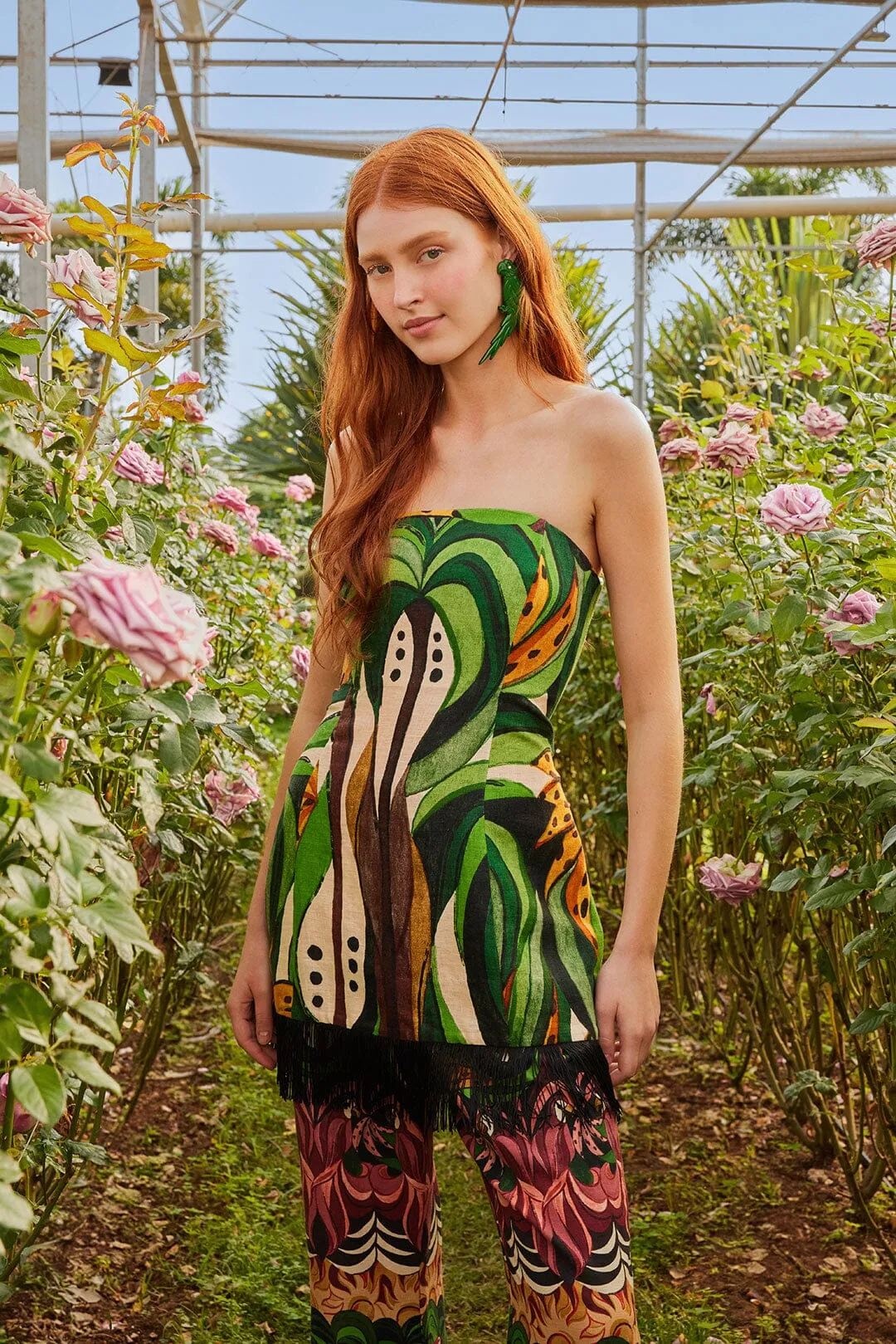 Green Coconut Tree Flow Euroflax? Premium Linen Top Simple Wear