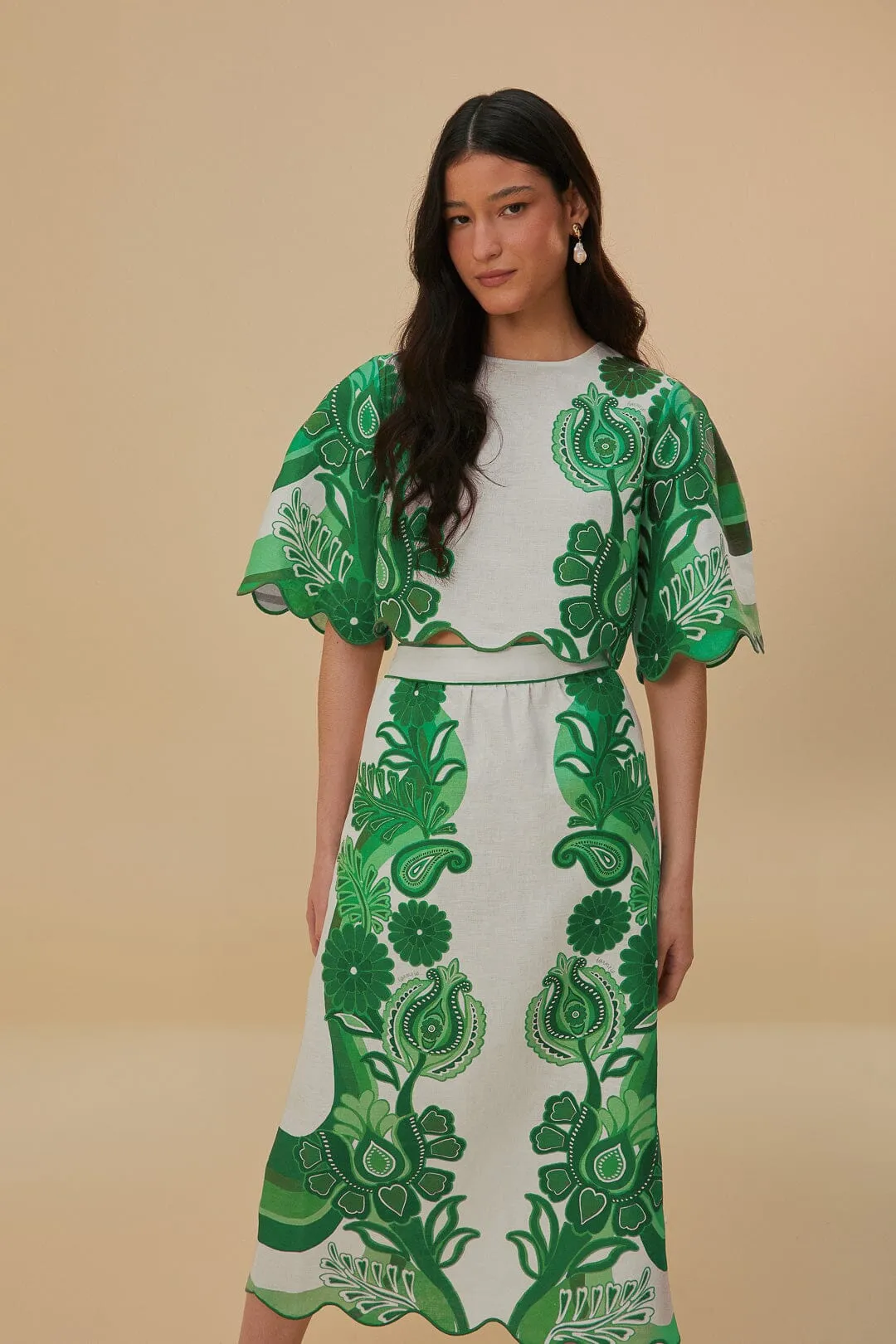 Green Color Festival Euroflax? Midi Skirt Bohemian vibe