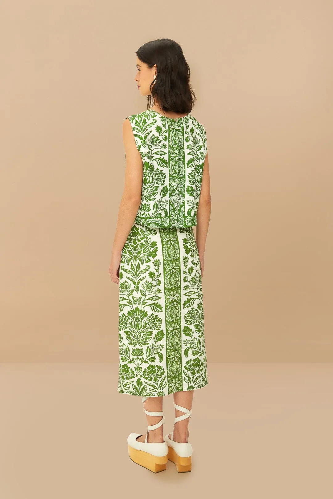 Green Delicate Tapestry LENZING? ECOVERO? Euroflax? Midi Skirt Breezy Mood
