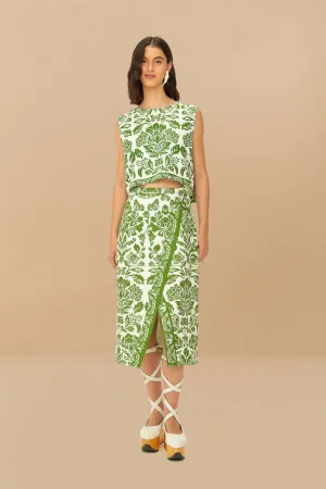 Green Delicate Tapestry LENZING? ECOVERO? Euroflax? Midi Skirt Versatile Outfit Crossback Strap