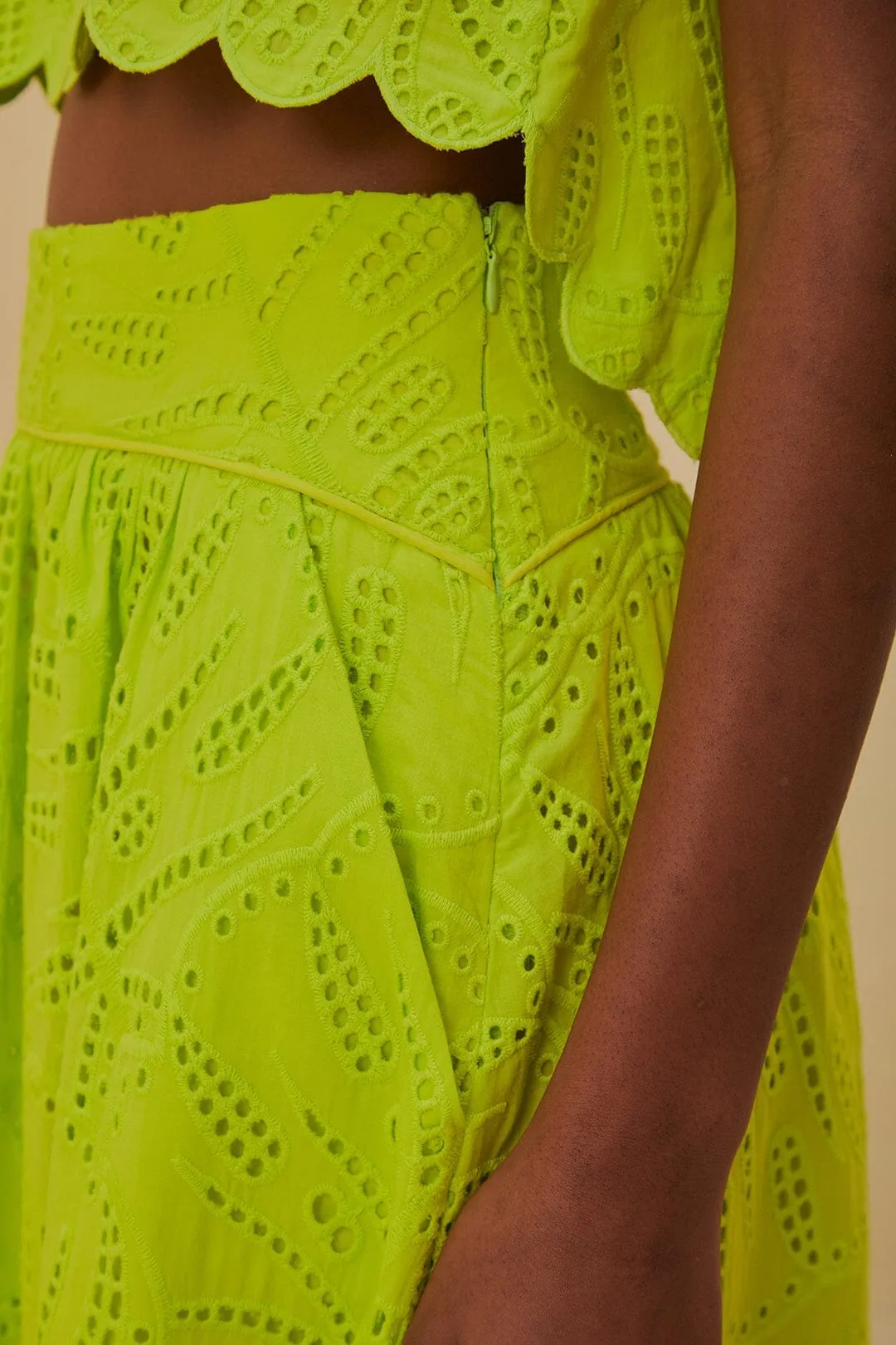 All Day Green Monstera Eyelet Maxi Skirt