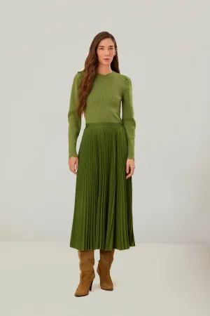 Green Pleated Maxi Skirt Daily Mood Romantic Vibe