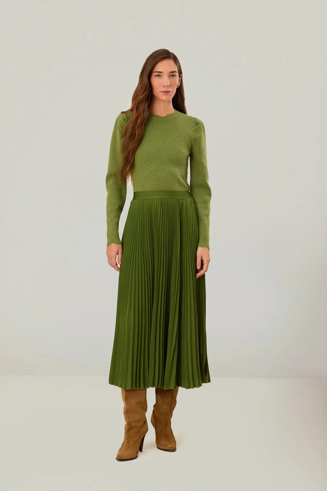 Green Pleated Maxi Skirt Daily Mood Romantic Vibe
