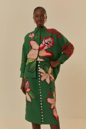 Green Pollen Midi Skirt Curvy Fit Stylish Vibe