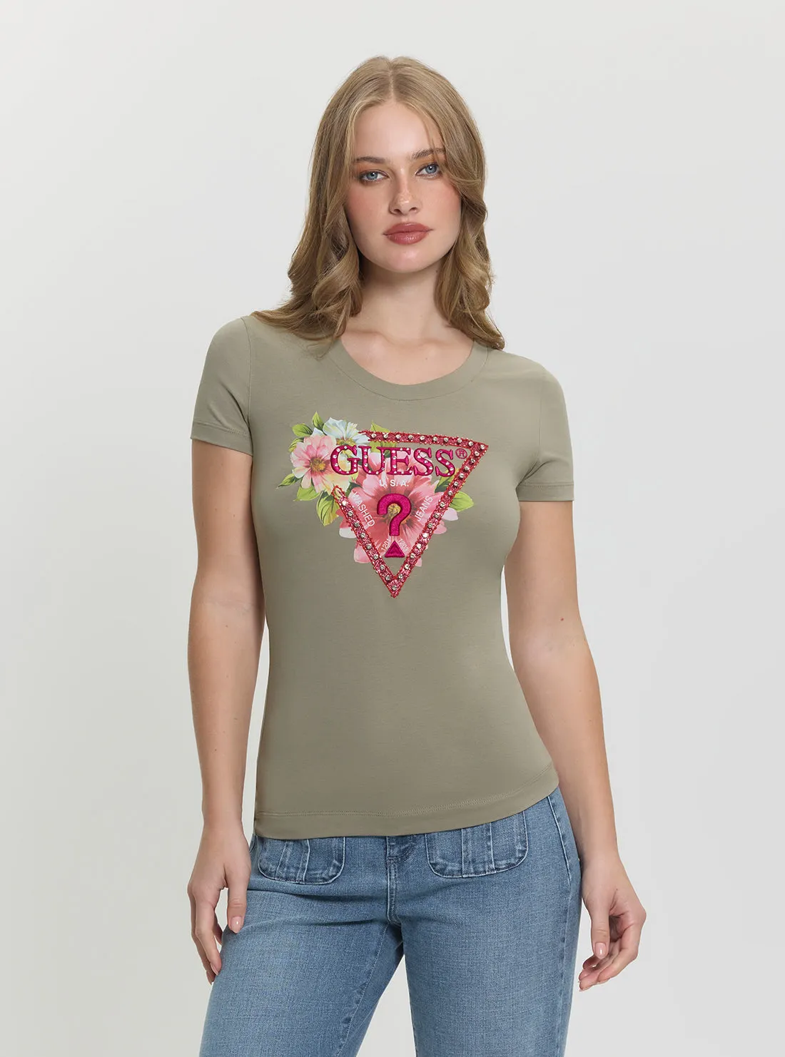 Green Triangle Logo Beads T-Shirt Holiday Style Active Trend
